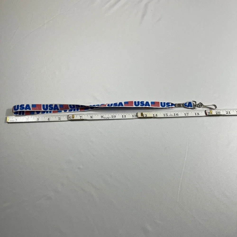 USA Flag Lanyard Keychain ID Badge Holder Patriotic Red White Blue 19 Inch